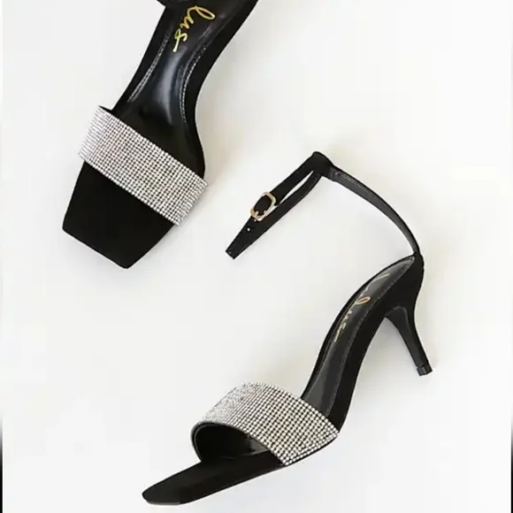 Lulus Shylaa Black Rhinestone Ankle Strap Heels Size 9 NWT - Picture 3 of 9